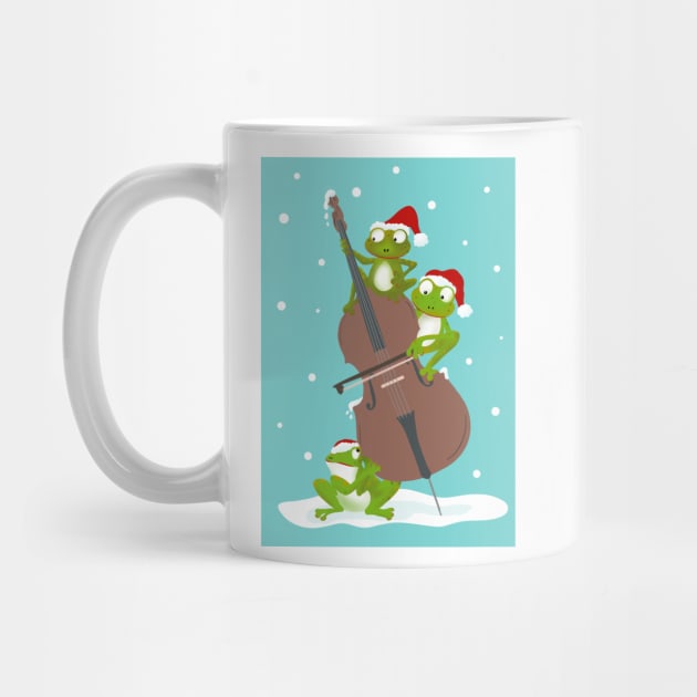 Three funny frogs playing the double bass in Santa hats by NattyDesigns